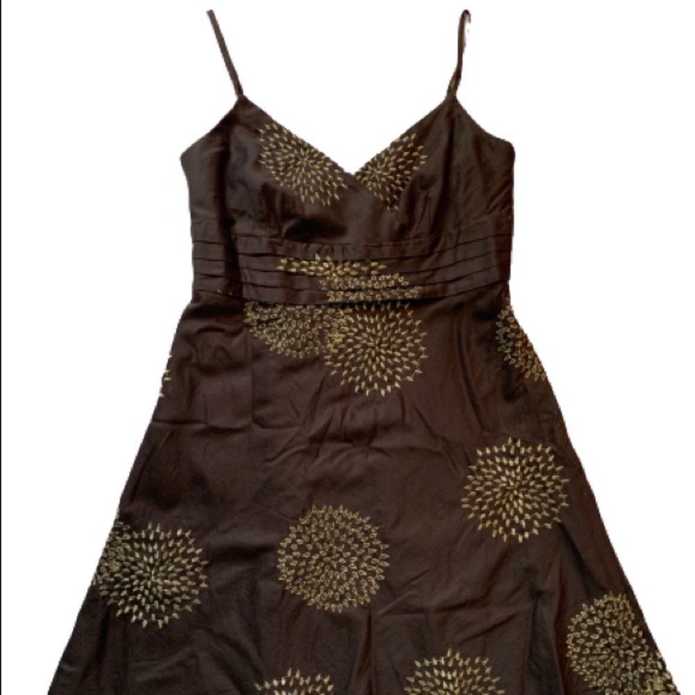 Ann Taylor Brown with Gold Stitching Dress Size 8